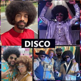 Mens Afro Wig for 70s Disco Rocker Party Afro Wig for Men and Women Unisex Adult Afro Wigs for Daily and Party Use (Dark Brown)