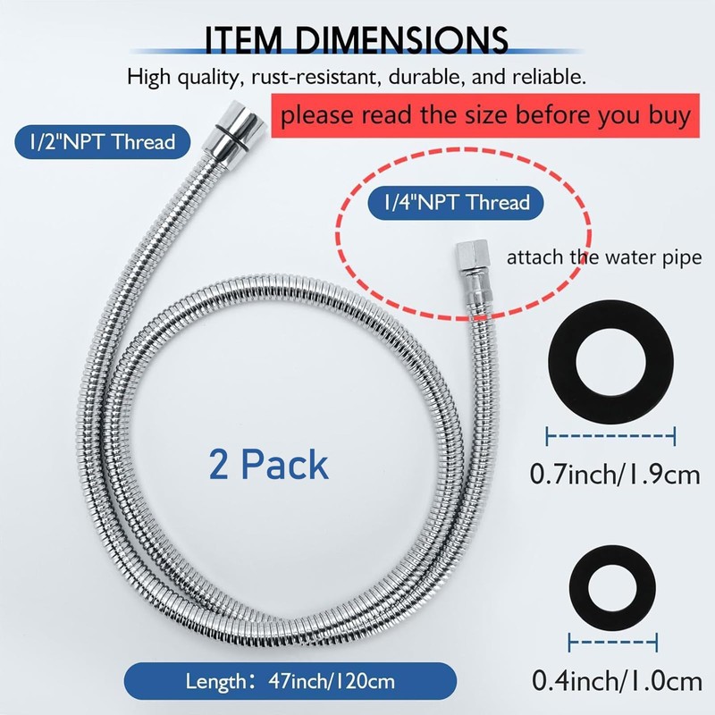 LukLoy 2 Pack Stainless Steel Shampoo Bowl Hose, 1/4" Thread