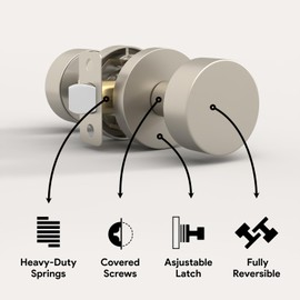 Mega Handles Buena Passage Door Knob for Hallway, Closet and Bathroom, Reversible Heavy Duty Design Door Knobs, Fits All Standard Door Sizes, Screws Included - Satin Nickel (1 Pack)
