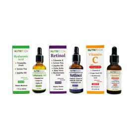 Kit de sueros faciales anti envejecimiento, 1 suero de Vitamina C, 1 suero de Acido Hialurónico y 1 suero de Retinol                                  