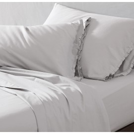 Shabby Chic® - Queen Sheets, Soft & Breathable Organic Cotton Bedding Set, Vintage-Inspired Home Decor with Ruffled Pillowcases (Solid Grey, Queen)