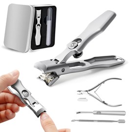 Lux German Nail Clippers for Men Set,Ultra Wide Toe Nail Clippers for Seniors Thick Toenails,Portable Ultra Sharp Fingernail Nail Clippers with Catcher,Toenail Clippers Kit with Safety Lock(Silver)