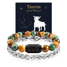FANCIBAND Graduation Gifts For Him 2025 Taurus Zodiac Signs Spirit Bracelet For Men 2PCS Nature Stone Beaded Stainless Steel Bracelets Boyfriend Brother Son Husband Birthday Gift ideas