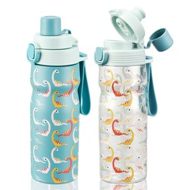 MAISON HUIS Kids Water Bottle 2 Pack,17 oz Stainless Steel Vacuum Insulated cup and 21oz Tritan Sports Bottle,BPA FREE,Leak Proof,Kids Water Bottle for School Boy Girl (Blue-Dinosaur)