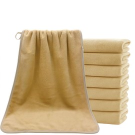 CSLIMNB 8 Pack Microfiber Face Towel - Washcloths with Loop Quick Dry Decoration Small Towels for Face Hand Bathroom Kitchen Hotel 14 x29.6inch (Khaki)