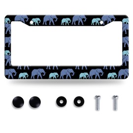 Elephant Family License Plate Frame Animal License Plate Stainless Steel Parts Colorful License Plate Decorative with Screws Size 12.3" x 6.3" Men Women