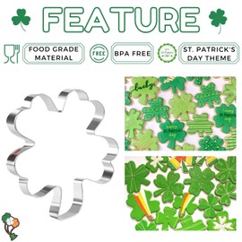 Crethinkaty Clover and Four-Leaf Clover Cookie Cutter Set 8 Pieces Stainless Steel St. Patrick's Day Irish Shamrock Shape Cookie Cutters for Baking