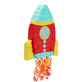 BLUE PANDA Rocket Ship Pull String Pinata for Space Birthday Decorations, Party Supplies & Outer Space Party Decor - 16.5 x 12.5 x 3 In, Red
