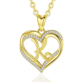 INFUSEU Initial K Necklace Women Letter Heart Jewelry Gold Pendant Alphabet Capital Monogram