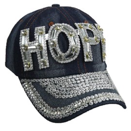 90210 Wholesale Jewel Studded Baseball Cap Bling Rhinestone Fashion Hip Hop Party Jean Denim Hat (Hope)