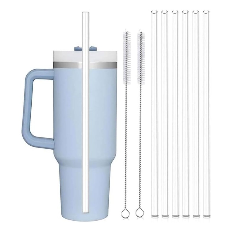 6 Popotes Reutilizables(12.13in) para 40 oz, 2 Cepillos de Limpieza