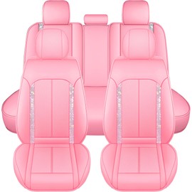 yotruth Pink Bling Front Seat Covers | Cute Girly Faux Leather Seat Covers for Women | Universal Fit for Most Cars