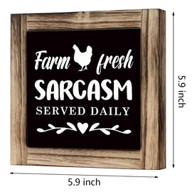 Farm Fresh Sarcasm Served Daily Sign, Chicken Decor, Funny Kitchen Sign, Rustic Wooden Tabletop Decor Sign, Kitchen Wooden Box Sign, Farmhouse Decor for Dining Room, Country Style Home Kitchen Decor