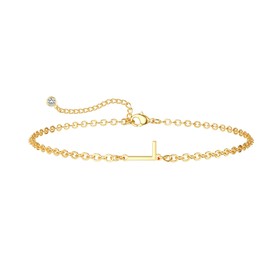 Initial Gold Bracelets for Women Trendy, Dainty 14K Gold Initial Charm Letter Bracelet Cute Jewelry Simple Monogram Bracelets Fashion Gifts for Women