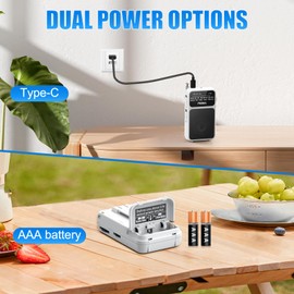 PRUNUS J-555 Pocket Radio AM FM USB-C Charging& Battery Operated, Excellent Reception& Clear Speaker and Headphone Jack, Back Clip, Flashlight, Transistor Radio, Portable Radio AM FM, Mini Radio