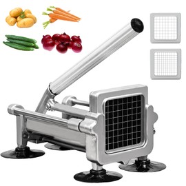 KSIFJRTO Commercial French Fry Cutter, Heavy Duty Potato Slicer with 3/8 and 1/4Inch Blade, Stainless Steel Potato ChopperFrench Fries Cutter with Suction Feet,