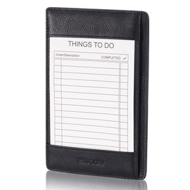 HISCOW Classy Leather Note Jotter with Pen Holder - Italian Calfskin (Vintage Black)