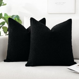 Artscope Pack of 2 Textured Boucle Cushion Covers Square Pillow Cases Cozy Soft Decorative Couch Pillow Covers for Chair Sofa Bedroom Living Room Home Decor 40x40cm, Black