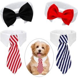 4 Pieces Pet Bow Tie Adjustable Pet Neck Tie Costume Formal Dog Collar for Small Dogs and Cats Puppy Grooming Ties Party Accessories (S, Black, Red, Red White, Blue White)