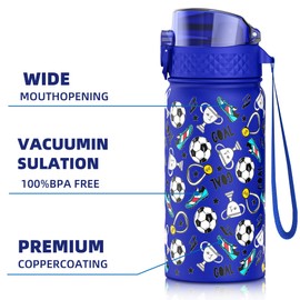 GOPPUS - Botella de agua para niños de 14 onzas con tapa con popote aislada, reutilizable, de acero inoxidable, a prueba de fugas y sudor