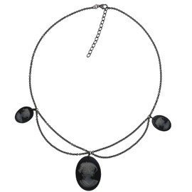 Jewel24 Necklace 925 Sterling Silver Black Rhodium Plated with Agate Gemme Pendant 40-45 cm Long, Sterling Silver, No Gemstone