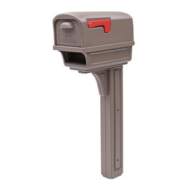 Gibraltar Mailboxes Gentry Large Capacity Double-Walled Plastic Mocha, All-In-One Mailbox & Post Combo Kit, GGC1M0000