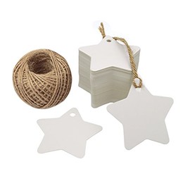 White Star Gift Tags,Blank Gift Tags with String,100 Pcs Kraft Paper Vintage Hang Tags with 100 Feet Natural Jute Twine
