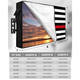 LBCASA American Flag Outdoor TV Cover 48 to 50 Inch Weatherproof, US Flag 600D Oxford TV Covers with Waterproof Zipper, Red Black Stripes Outside Flat TV Screen Protector Size 48" W x 30" H x 4.5" D