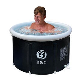 B&Y Inflatable Ice Bathtub for Athletes, Recovery & Relaxation, Ease Back Pain (35"Φ x 21.6"H, Black)