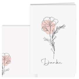 10 Thank You Cards with Envelope Flower One Line Art Thank You Card Folding Cards Wedding Celebration Anniversary Feude Sympathy Cards Thank You Card Business Christening Roses