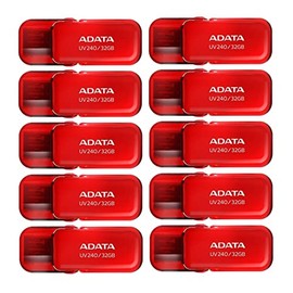 Kit 10 Piezas Memoria USB 32 GB ADATA (Modelo AUV240-32G-RRD) Flash Drive Rojo 2.0, Compatibilidad Completa, USB Tipo A con Capucha Abatible