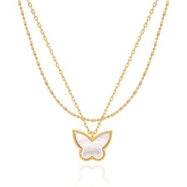 OZEL Layered Necklaces for Women 14K Gold Plated Dainty Gold Necklace White Butterfly Pendant Jewelry Gift (Butterfly(N)_white)