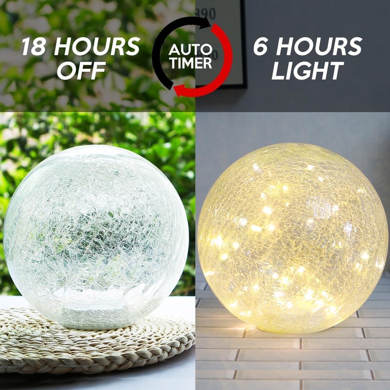 Crackle Globe LED Lamp Battery Operated with Timer, Lighted Glass