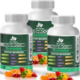 Gomitas de Champiñones Gomitas de Melena de Leones para Adultos con 10 Mezcla de Hongos Complejo Reishi, Chaga,                                       