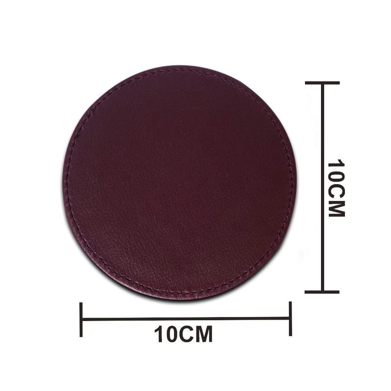 Faux leather round Tea Coasters with cover, pack of 6