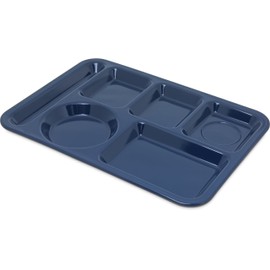 Carlisle FoodService Products Plastic Meal Tray Left-Handed Heavyweight Lunch Tray with 6-Compartments for Schools, Cafeterias, and Dining Halls, Melamine, 14 x 10 Inches, Dark Blue