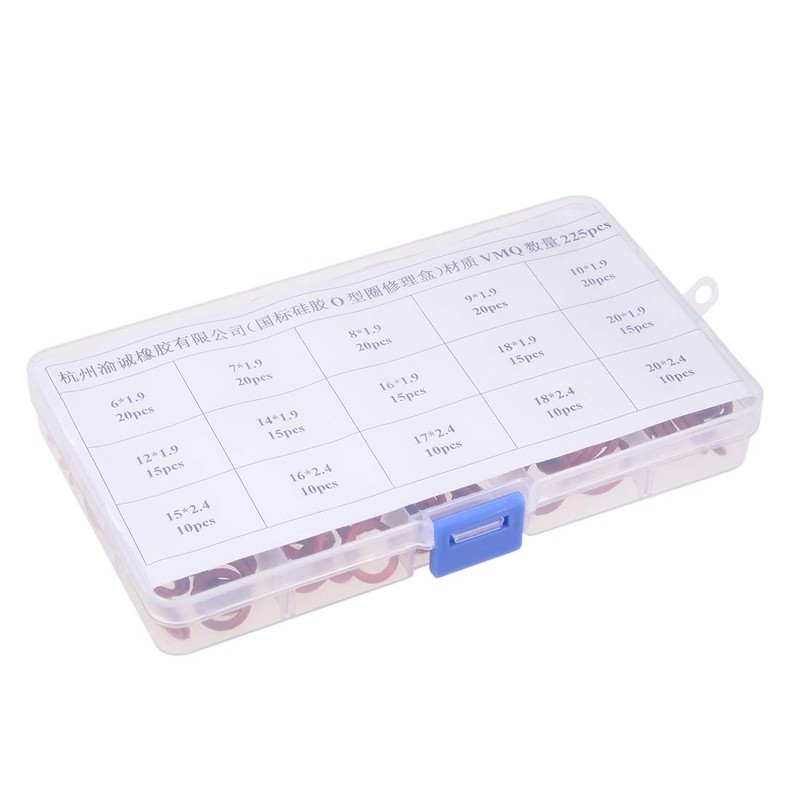 uxcell Silicone Rubber O-Ring Assortment Kit 225 Pieces 15 Sizes