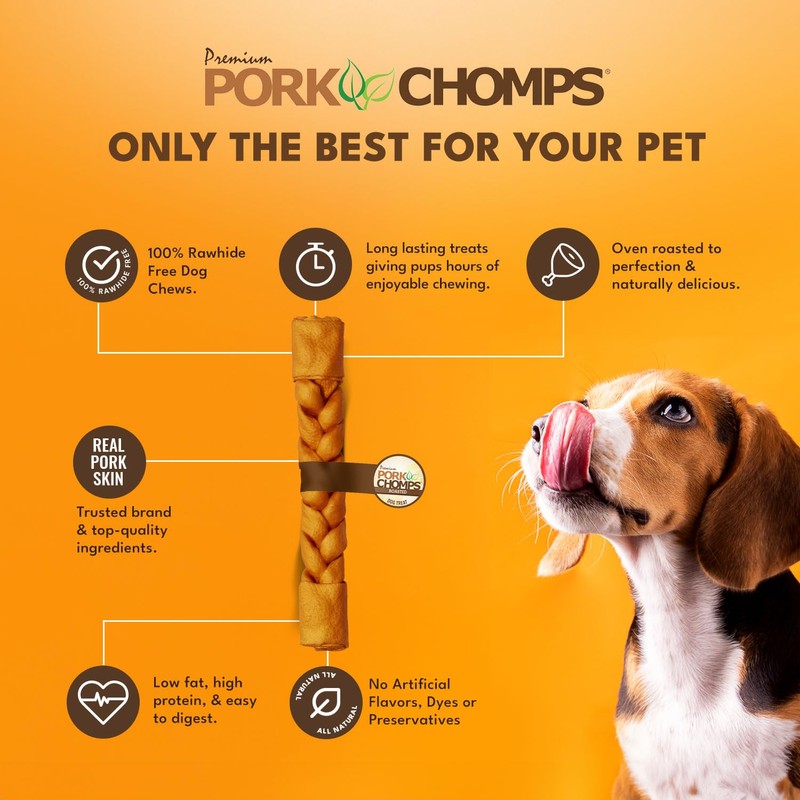 Pork Chomps Roasted Pork Skin Dog Chew, 10-inch Braid, 1