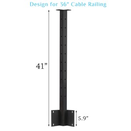 Senmit Cable Railing Inner Corner Post Fascia Mount-Stainless Steel Square Weldless 36"x2"x2" Pre-drilled Side Mount Metal Post for Wood Deck, Black