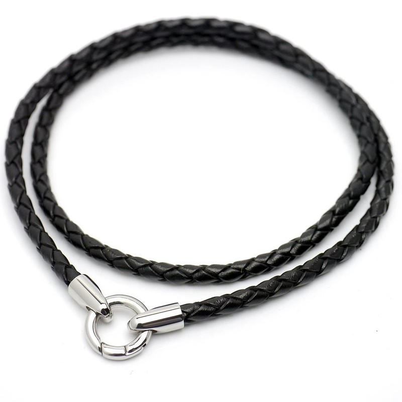 Silver1 Pendant, Leather Choker, Black, 0.2 inches (4 mm), Stainless