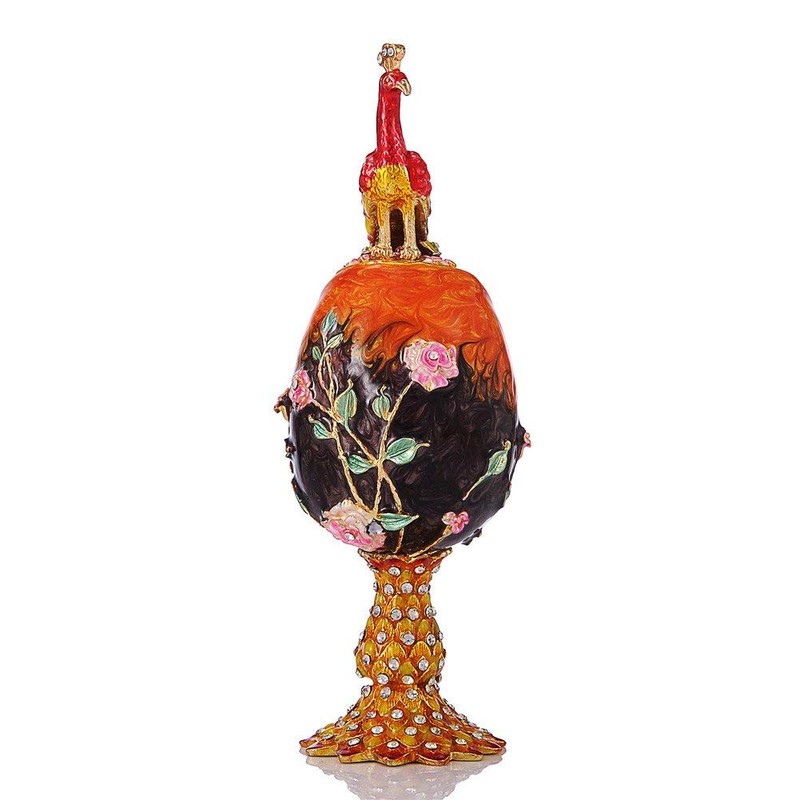 QIFU Peacock Easter Egg Style Jeweled Trinket Box Hinged, Unique