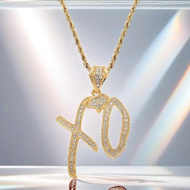 Unisex High Hip Hop XO Letter Pendant Necklace, New 2026 Rock Rapper Fashion Cubic Zirconia Exaggerate Pendant with Rope Chain Fashion Trendy Accessories Creative Gift（Gold）