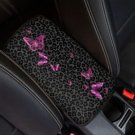 Quelytytrip Black Leopard Butterfly Car Center Console Cover,Car Armrest Cover Cushion,Universal Butterfly Car Accessories