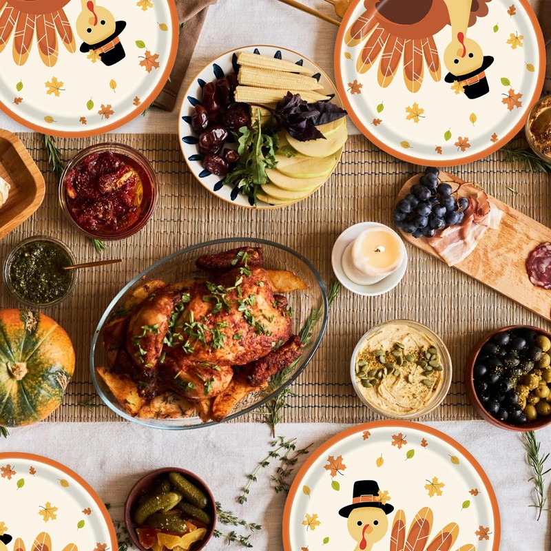 24 Pcs Thanksgiving Turkey Paper Plates Fall Theme Party Dessert