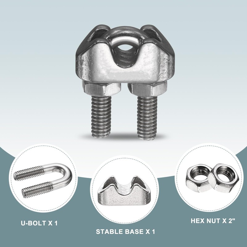 sourcing map 20 Pcs M3 Stainless Steel Wire Rope Clip