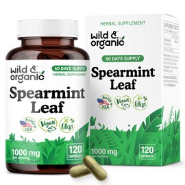 Wild & Organic Spearmint Capsules - 1000 mg Spearmint Leaves Supplement for Digestive Support - 60 Days of Supply - 120 Herbal Extract Capsules - Vegan, Non-GMO, Gluten-Free, No Fillers