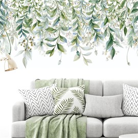 Hanging Meandering Green Leaves Wall Decals Spring is in Full Bloom Ivy Vine Plants Leaf Wall Stickers Peel and Stick Living Room Bedroom Office Sofa TV Background Wall Decor 39.37in*19.68in