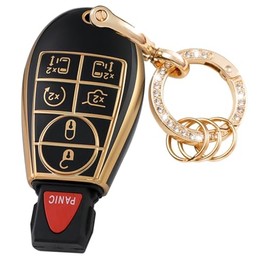 WSAuto Key Fob Cover No Cap Cover with Metal Keychain Compatible with Chrysler Town and Country Dodge Grand Caravan Car Keyless Entry Remote Control Accessories Soft Case Shell Black