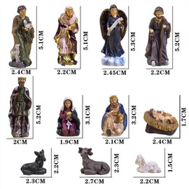 WDMJxar The Nativity Set, Traditional Christmas Nativity Scene With 11 Mini Resin Figures for Living Room, House, Home Tabletop and Window