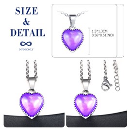 INFINIONLY Fashion Heart Necklace Pendants, Stainless Steel Necklaces for Women and Men, Couple's Heart Necklace, Pendant's Colour Changes with Temperature
